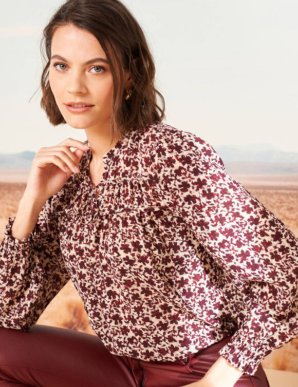 Blouse imprimée, détails nouettes (beige / bordeaux) Blouse imprimée, détails nouettes (beige / bordeaux)